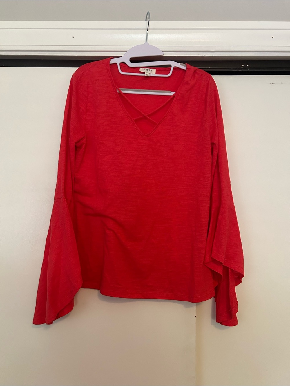 Umgee Women’s Coral Red V-Neck Bell Sleeve Top
